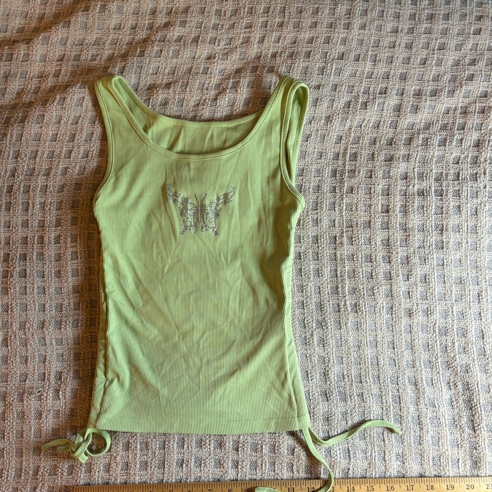 Green Sleeveless Top with sequin  butterfly Design
